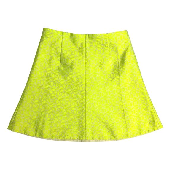 J. Crew Jacquard Neon Yellow A-Line Mini Skirt Geometric Flare Floral Size 0 - Picture 1 of 11